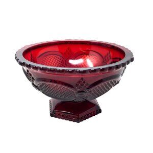 Vintage Avon 1876 Cape Cod Ruby Red Glass Pedestal Fruit Bowl / Candy Dish (6")